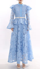 Jereni Blue Lace Maxi Dress for Women