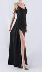 Chofa Black Beaded Corset Maxi Dress