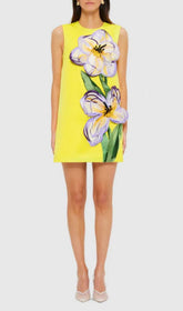 Evalyse Chic Lemon Yellow 3D Floral Mini Dress