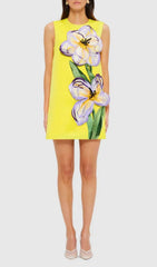 Evalyse Chic Lemon Yellow 3D Floral Mini Dress