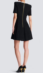 Gudrun Chic Black & White Square Neck Knit Mini Dress with Gold Button Accents
