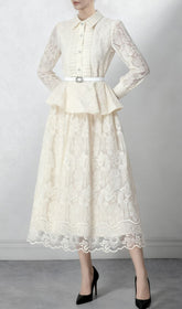 Iikka Elegant Lace Long Sleeve Midi Dress