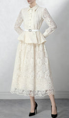 Iikka Elegant Lace Long Sleeve Midi Dress