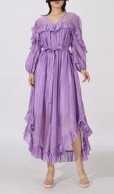 Elkie Purple Ruffle Maxi Dress