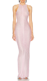 Gafnit Dazzling Pink Diamante Halter Maxi Dress