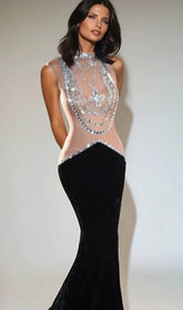 Shelyn Dazzling Rhinestone Velvet Mermaid Maxi Gown