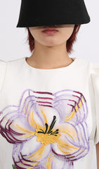 Eadoin Artistic Floral Embroidered Puff Sleeve Maxi Dress