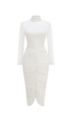 Jabbar Sculptural White Ruched Midi Dress