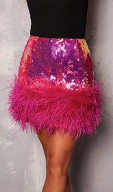 Glamorous Sequin & Feather Mini Skirt