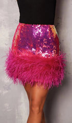 Glamorous Sequin & Feather Mini Skirt