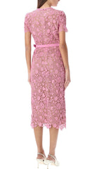 Anna Chic Pink Guipure Lace Midi Dress