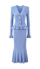 Etsuko Chic Pink Knit Peplum Cardigan & Mermaid Maxi Skirt Set