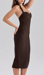 Garry Coffee Halter Bandage Midi Dress