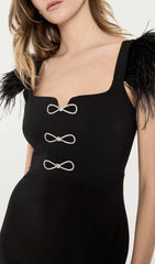 Cari Black Feather & Crystal Bow Midi Dress
