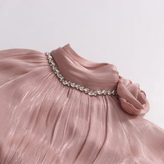 Juhani Rose Pleated Satin Maxi Dress