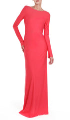 Show-Stopping Basma Red Long Sleeve Backless Maxi Dress with Elegant Embellishment