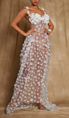 Ethereal White 3D Floral Corset Maxi Dress