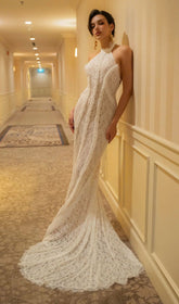 Gauge White Lace Halter Neck Maxi Wedding Dress