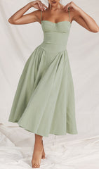 Dextra Chic Sage Green Strappy Bustier Midi Dress