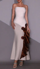 Hadria Luxe Strapless Bandage Maxi Gown with Embellished Satin Cascade