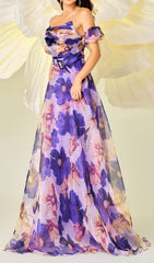 Daylen Enchanting Floral Off-Shoulder Chiffon Maxi Dress