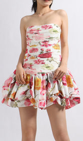Elara Flirty & Floral Strapless Mini Dress
