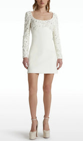 Ebe White Embellished Long Sleeve Mini Dress