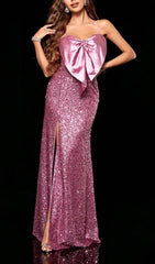 Diandra "Pretty in Pink" Oversized Bow Sequin Maxi Dress