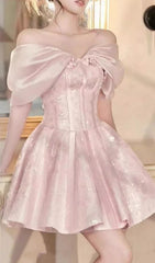 Baroness Pink Shimmer Off-Shoulder Corset Mini Dress