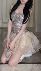 Chimere Dazzling Sequin & Ruffle Strapless Mini Dress