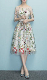 Daphne Elegant Floral Embroidered Mesh Midi Dress