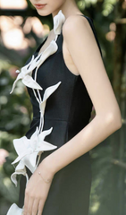 Chic Black Lily Embellished Midi Dress