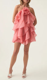 Pandorea Tiered Ruffle Halter Mini Dress