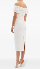 Glamorous White Crystal Off-Shoulder Midi Dress