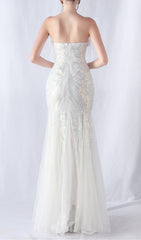 Choire White Sequin Feather Mermaid Maxi Gown