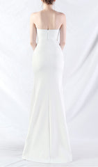 Chizue Elegant White Strapless Corset Maxi Gown with Thigh Slit
