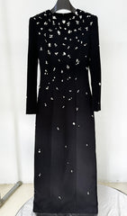 Chasen Black Crystal Embellished Maxi Gown