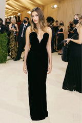 Chic Black Strapless Deep V Maxi Dress with Sparkle Trim