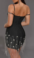 Dazzling Diamante Tassel Bandage Mini Dress