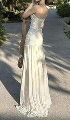 Fola Sparkling Strapless Sequin & Pleated Sheer Maxi Dress