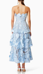 Dreamy 3D Floral Tiered Strapless Midi Dress