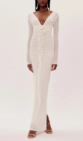 Everard Ethereal Bloom White Long Sleeve Maxi Dress