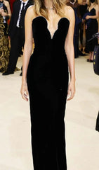 Chic Black Strapless Deep V Maxi Dress with Sparkle Trim