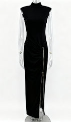 Jendayi Black Zipper Slit Maxi Dress