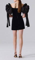 Cadee Chic Off-Shoulder Mini Dress with Dramatic Bow Sleeves