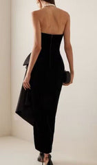 Desdra Black Velvet Strapless Maxi Dress with Statement Bow