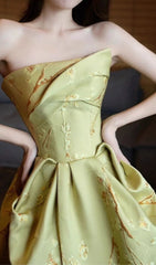 Chic Sage Green Strapless Floral Jacquard Draped Maxi Dress