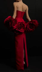 Domino Strapless 3D Rose Embellished Maxi Gown