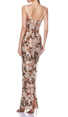 Carsen Glamorous Sequin Floral Embroidery Maxi Dress