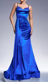 Deltha Royal Blue Sparkle Corset Satin Maxi Dress